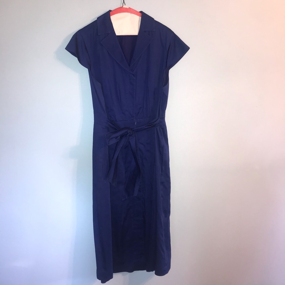 Plus size blue button-up collared dress w/pockets